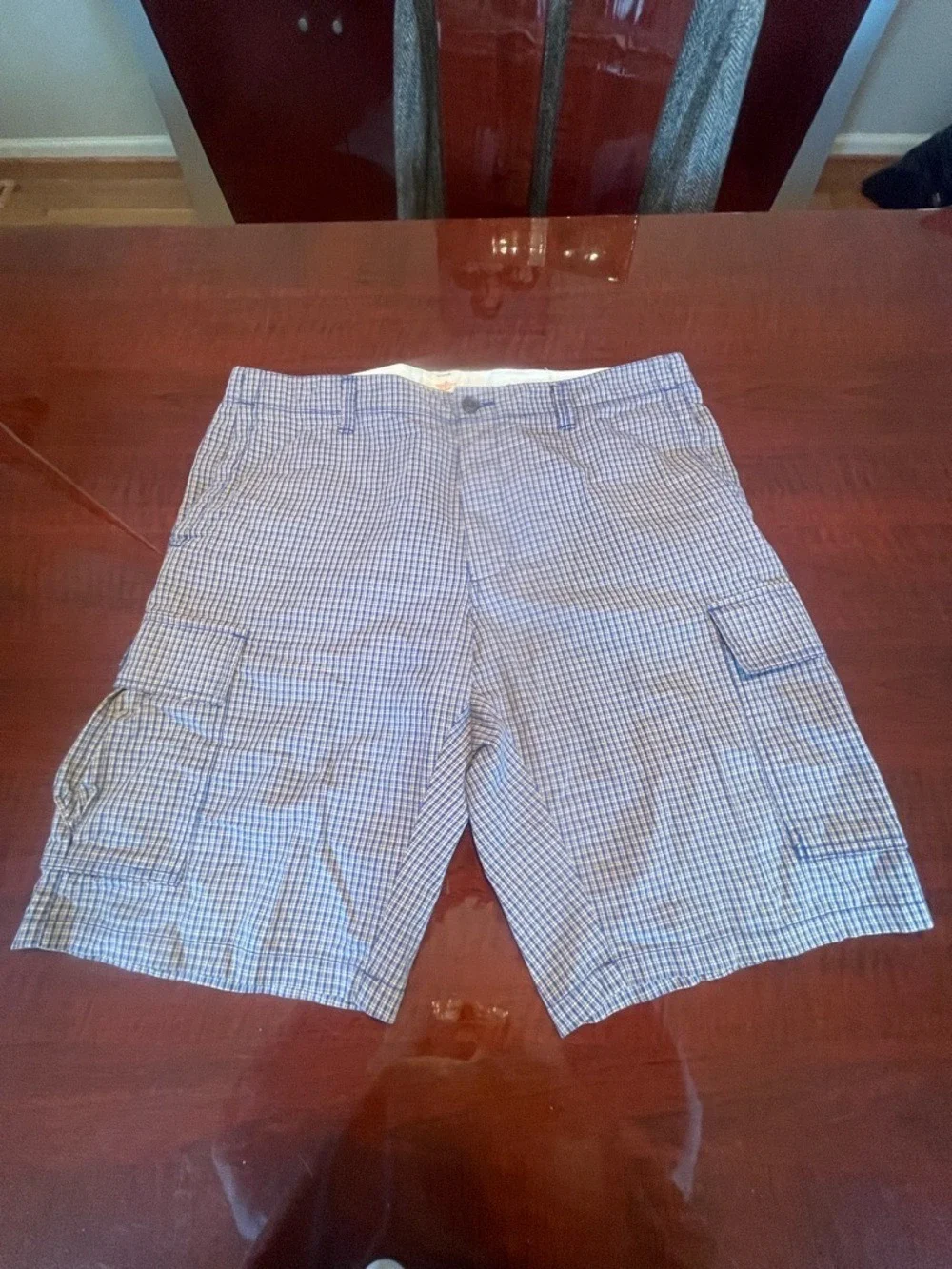Dockers Men's 38 Blue Plaid Cargo Shorts Cotton Gorpcore Coastal Prep Dadcore